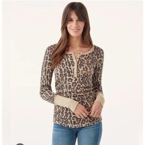 Splendid Forever Leopard Henley Top Warm Sand Size M NWT